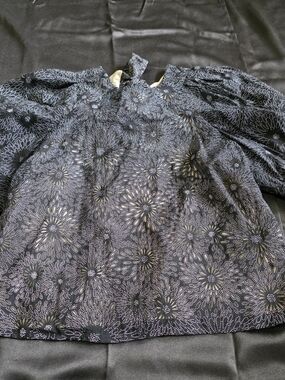 Ted Baker Black Floral Puff-Sleeve Blouse Formal Cocktail Preppy